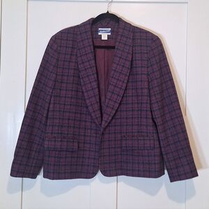 Pendleton Vintage Petites 14P Lined Blazer Single Button 100% Wool Plaid Purple